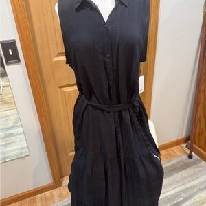 croft & barrow Black Sleeveless Button-Front Midi Dress with Tie Belt